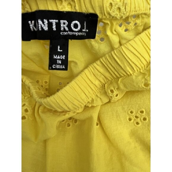 Large KONTROL CONTEMPORARY Eyelet Top Blouse Off the Shoulder Women's Yellow - Picture 2 of 9
